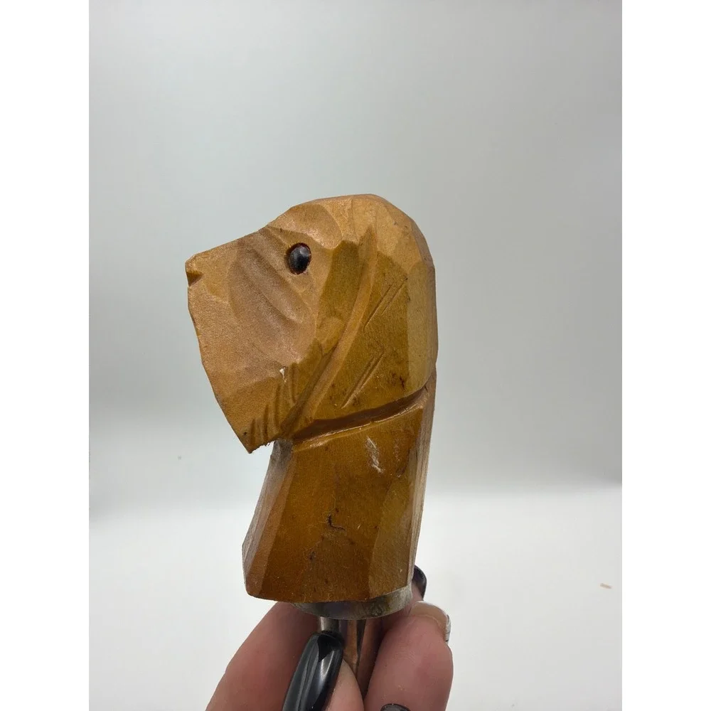 Vintage Hand Carved Wood Dog Bottle Stopper Set with Stand Scottie Folk Art